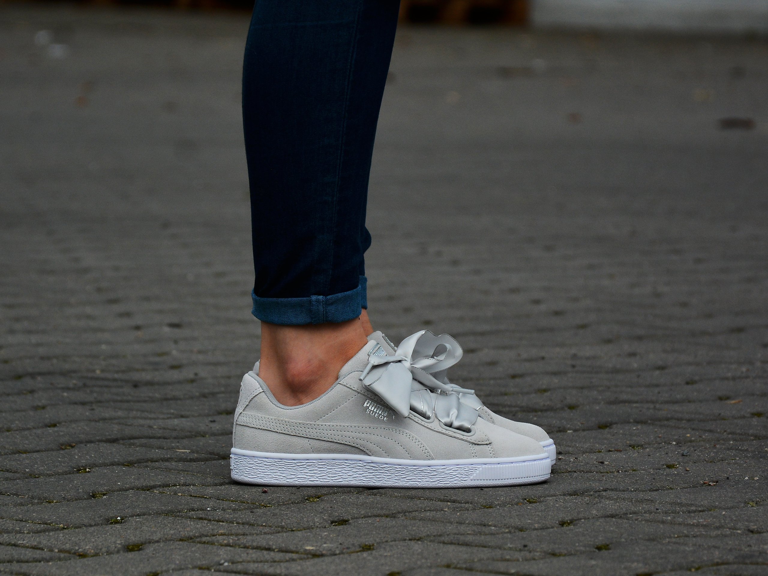 Puma basket store heart womens grey